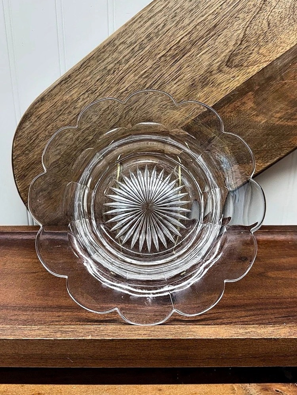Vintage Clear Glass Flower Bowl Starburst Scalloped Dish